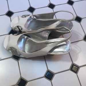 White Snakeskin wedge slingback sandals